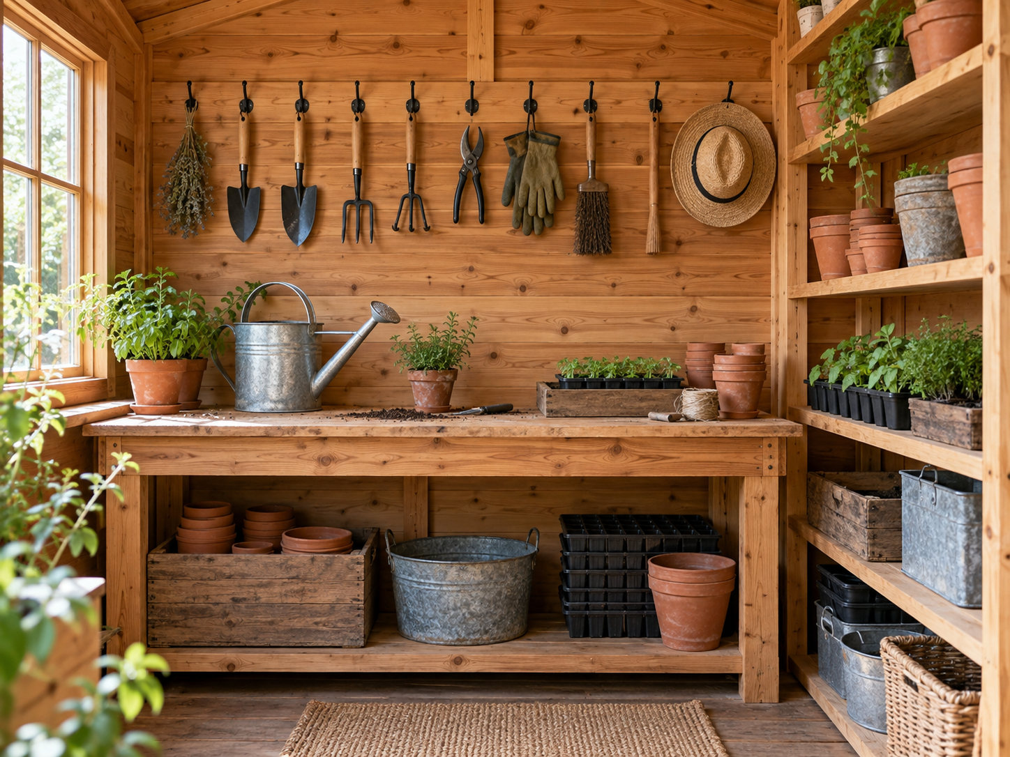 Pot Sheds interior storage and work area