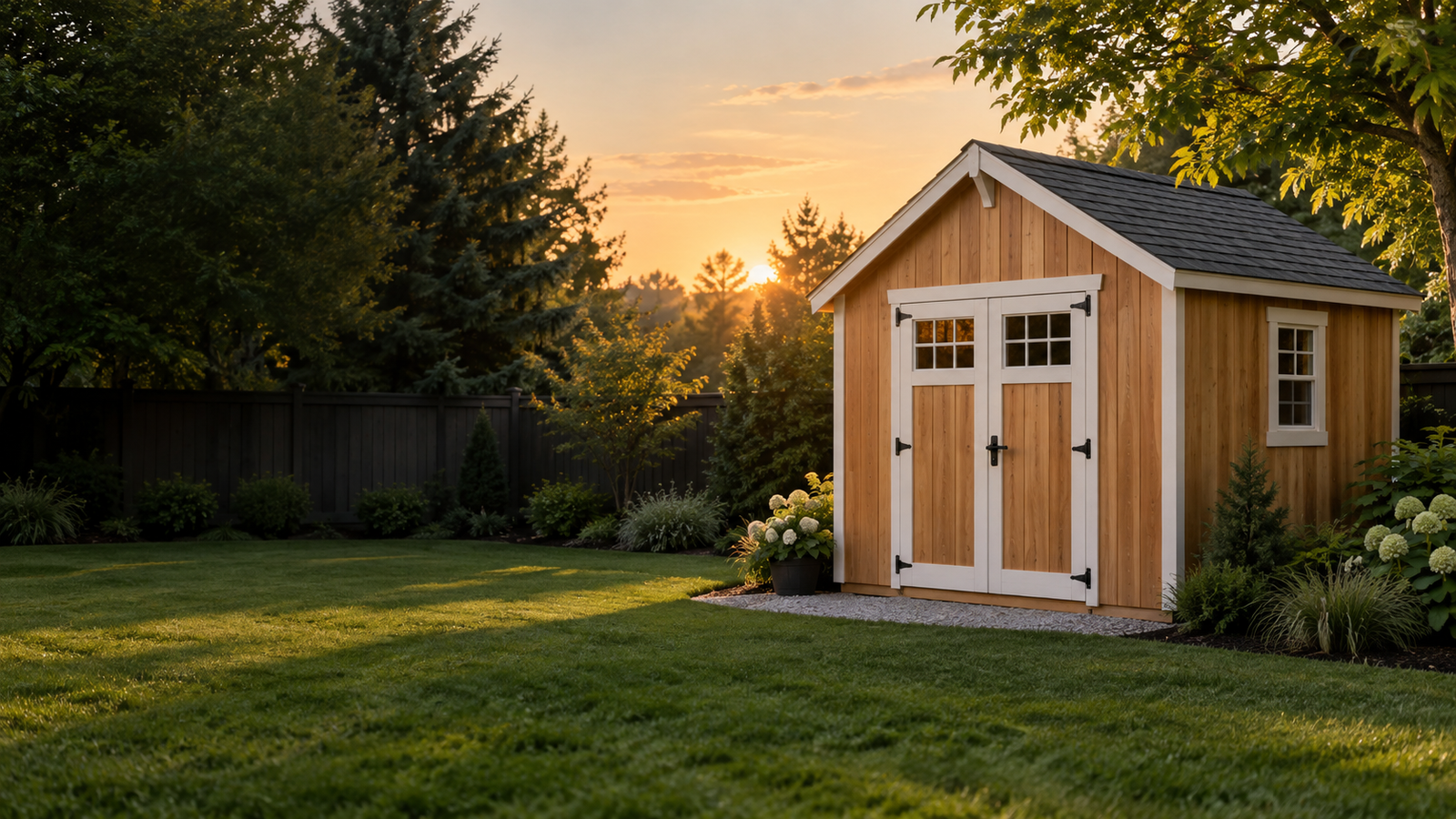 Pot Sheds custom garden shed in a backyard