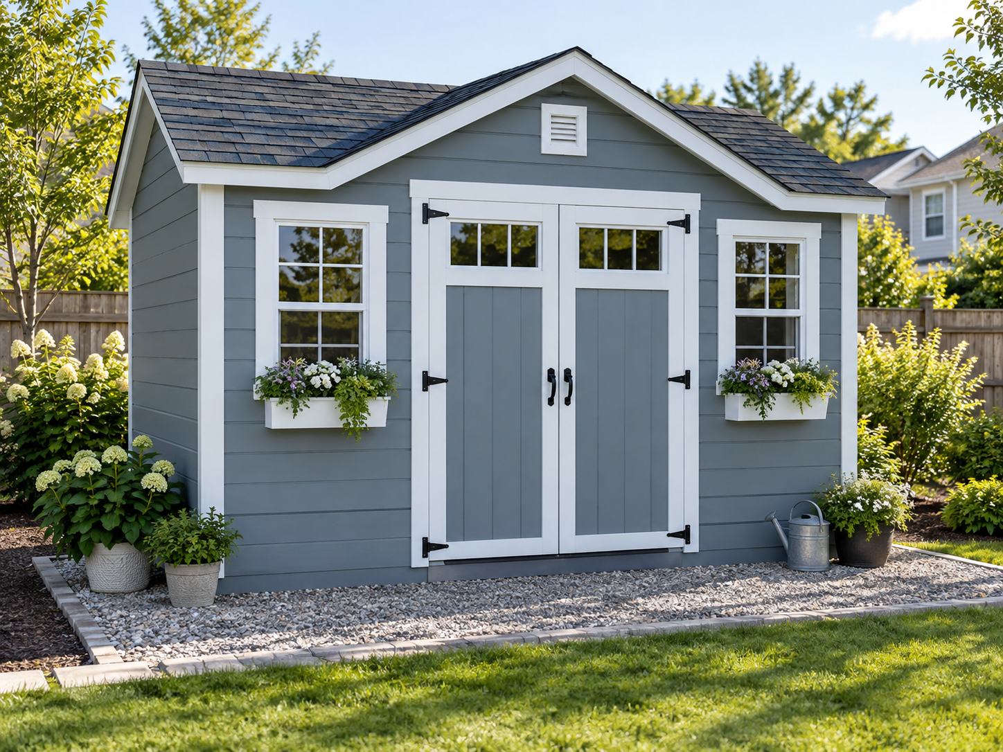 Pot Sheds vinyl garden shed with double doors and windows