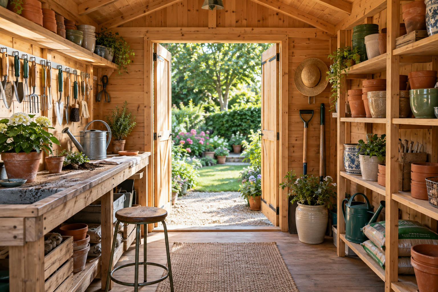 Pot Sheds potting shed interior with storage